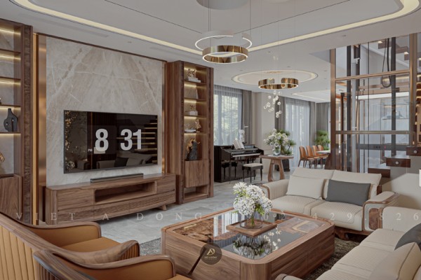 Thiết kế - Thi công nội thất biệt thự gỗ óc chó tại Vinhomes Royal Island Hải Phòng - Anh Hiếu